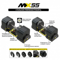 Гантели регулируемые MX SELECT MX55 EVO 2 шт (рифленая стальная рукоять)