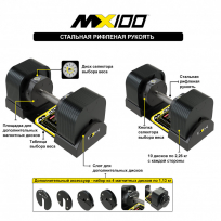 Гантели регулируемые MX SELECT MX100 EVO 2 шт (рифленая стальная рукоять)